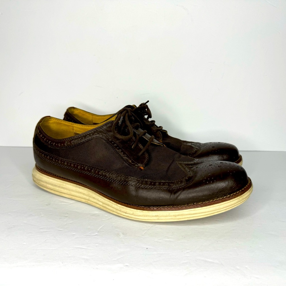 Cole Haan Grand O’s Brown Leather And Fabric Wingtip Oxfords Men’s Size 11.5 M